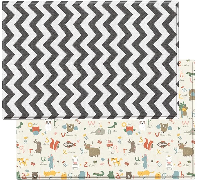Baby Care Play Mat (Large, Zig Zag - Black) 82'' x 55'' Original One-Piece Reversible Rollable Waterproof Play Mat for Infants, Babies, Toddler, and Kids-CubbioJoy