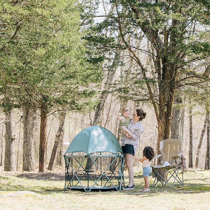 Baby Delight Go with Me Eclipse Deluxe Portable Playard | Playpen | Sun Canopy | Indoor and Outdoor | Ultra Padded Nylon Floor | Green Garden-CubbioJoy