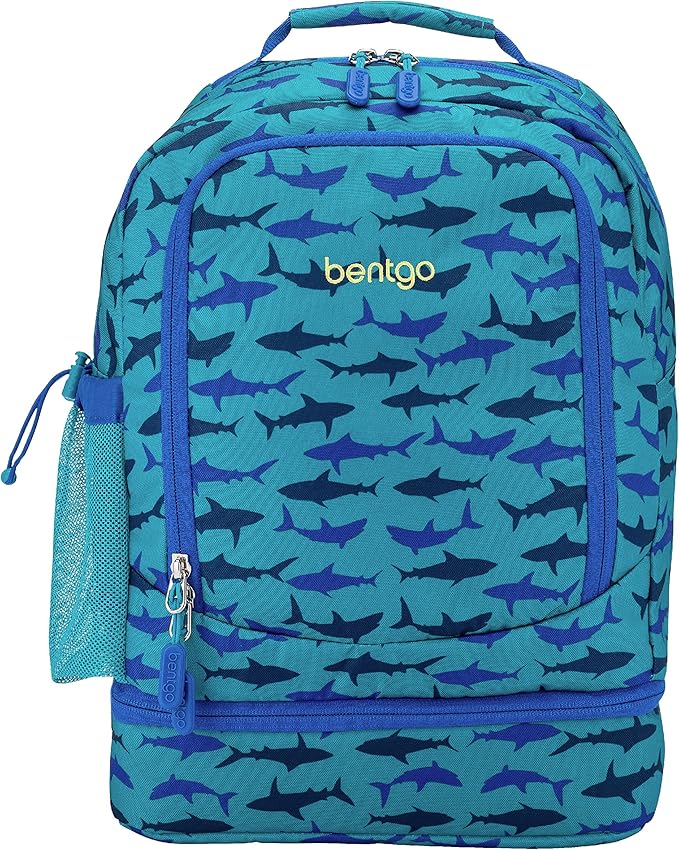 Bentgo Kids 2-in-1 Backpack & Insulated Lunch Bag - Durable 16” Backpack & Lunch Container in Unique Prints for School & Travel - Water Resistant, Padded & Large Compartments (Shark)-CubbioJoy