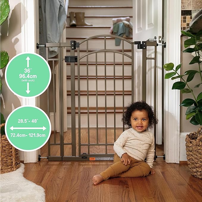 Ingenuity Decorative Extra Tall Baby Gate & Dog Gate, 28.5"-48" Wide, 36" Tall, Hardware or Pressure Mounted, Install on Top or Bottom of Stairs, Banister, or Doorway - Bronze-CubbioJoy
