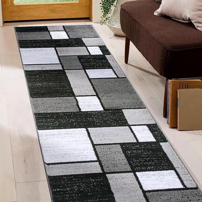 Contemporary Modern Boxes Grey Area Rug Runner 2' x 7' 2"-CubbioJoy