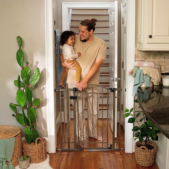 Ingenuity Decorative Extra Tall Baby Gate & Dog Gate, 28.5"-48" Wide, 36" Tall, Hardware or Pressure Mounted, Install on Top or Bottom of Stairs, Banister, or Doorway - Bronze-CubbioJoy