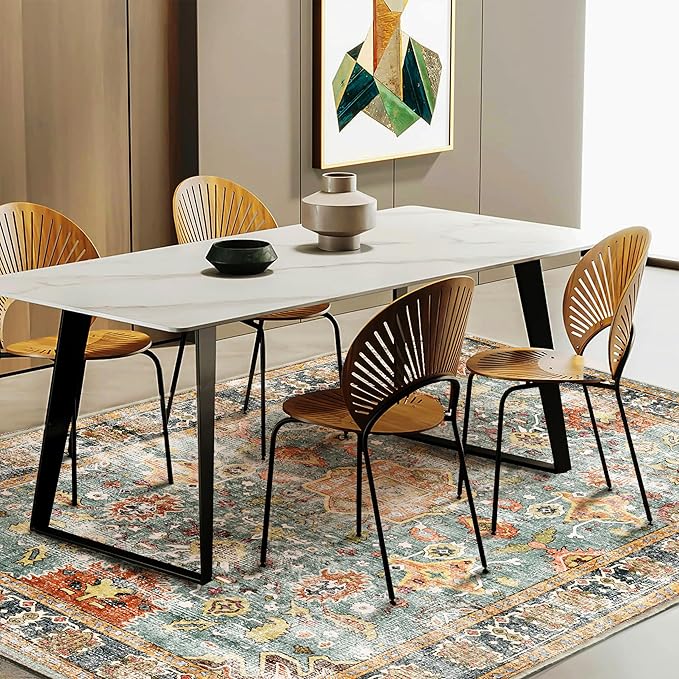 Area Rug 5'x7' Washable Vintage Traditional Floor Cover Foldable Thin Retro Kitchen Accent Indoor Distressed Non Slip Carpet for Bedroom Living Room-CubbioJoy