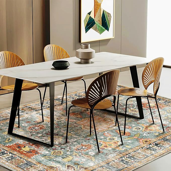 Area Rug 3'x5' Washable Vintage Traditional Floor Rugs Cover Foldable Thin Retro Accent Indoor Distressed Non Slip Carpet Floral Print Mat Bedroom Living Room Bathroom-CubbioJoy