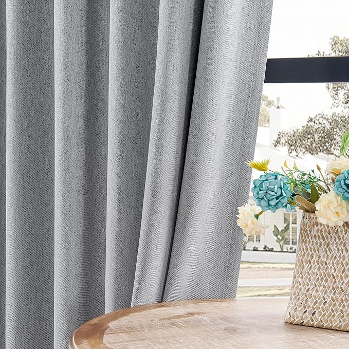 Joydeco Faux Linen Blackout Curtains for Bedroom,Light Grey Blackout Curtains 90 inches Long,100% Blackout Solid Thermal Insulated Window Drapes Luxury Decor for Living Room（W52xL90 Inch,Light Grey）-CubbioJoy