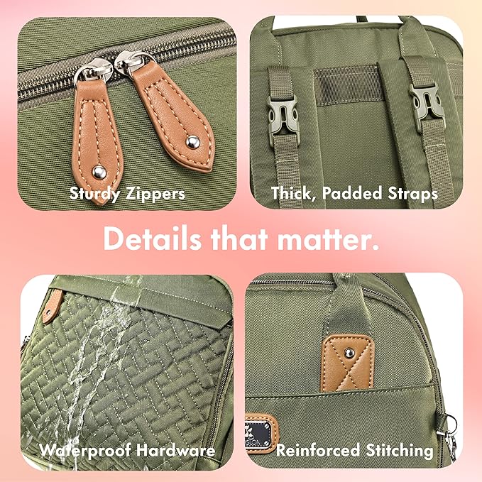 Dikaslon Diaper Bag Backpack with Portable Changing Pad, Pacifier Case and Stroller Straps, Large Unisex Baby Bags for Boys Girls, Multipurpose Travel Back Pack Moms Dads, Green-CubbioJoy