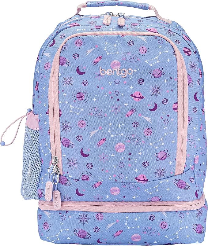 Bentgo Kids 2-in-1 Backpack & Insulated Lunch Bag - Durable 16” Backpack & Lunch Container in Unique Prints for School & Travel - Water Resistant, Padded & Large Compartments (Lavender Galaxy)-CubbioJoy