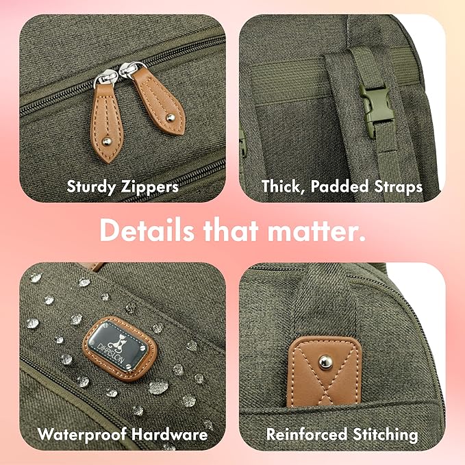 Dikaslon Diaper Bag Backpack with Portable Changing Pad, Pacifier Case and Stroller Straps, Large Unisex Baby Bags for Boys Girls, Multipurpose Travel Back Pack for Moms Dads, Army Green-CubbioJoy