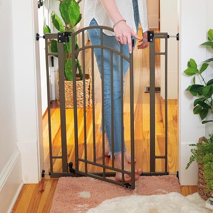 Ingenuity Decorative Extra Tall Baby Gate & Dog Gate, 28.5"-48" Wide, 36" Tall, Hardware or Pressure Mounted, Install on Top or Bottom of Stairs, Banister, or Doorway - Bronze-CubbioJoy