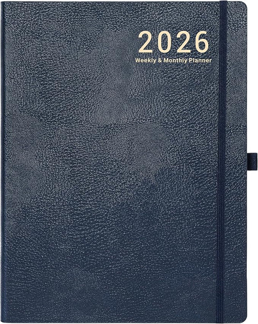 2026 Planner - Weekly and Monthly Planner 2026, JAN 2026 - DEC 2026, 8.5" x 11", Leather Cover 2026 Planners with Thick Paper, Back Pocket with Notes Pages - Blue-CubbioJoy