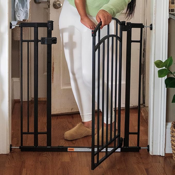 Ingenuity Multi-Use Decorative Extra Tall Walk-Thru Baby Gate, Fits Openings 28.5-48 Inch (Pack of 1), Black Metal, for Doorways and Stairways, 36' Tall Baby and Pet Gate, Black, One Size-CubbioJoy